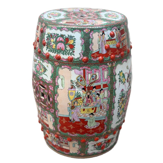 Hot Pink Mid 20th Century Famille Rose / Rose Medallion Porcelain Garden Stool For Sale - Image 8 of 10