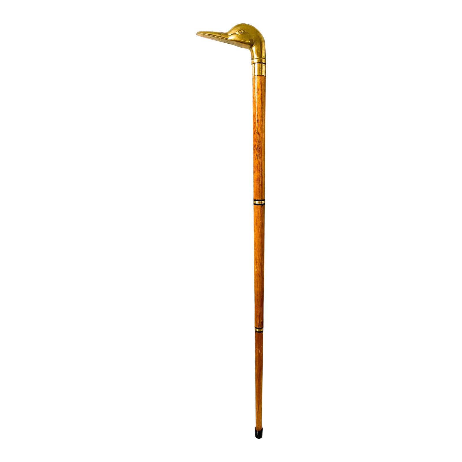 20th Century Chinoiserie Brass Duck Head Wood Cane/ Walking Stick