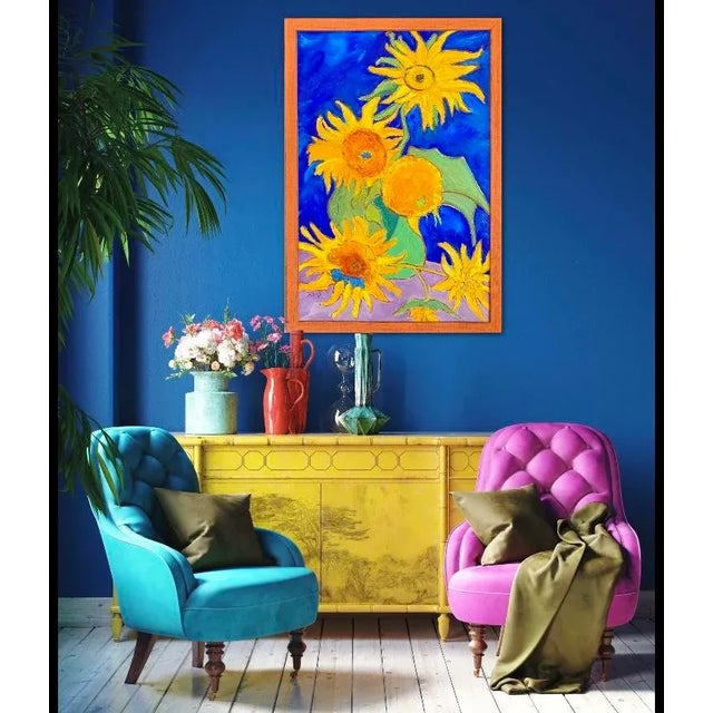 "After Van Gogh" Contemporary Original Sunflowers Still Life Oil Painting, Framed For Sale In Reno/Lake Tahoe - Image 6 of 13