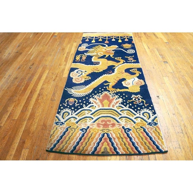 Early 19th Century 1820s Blue Yellow Dragon Antique Chinese Ningxia Pillar Hallway Runner Rug For Sale - Image 5 of 6