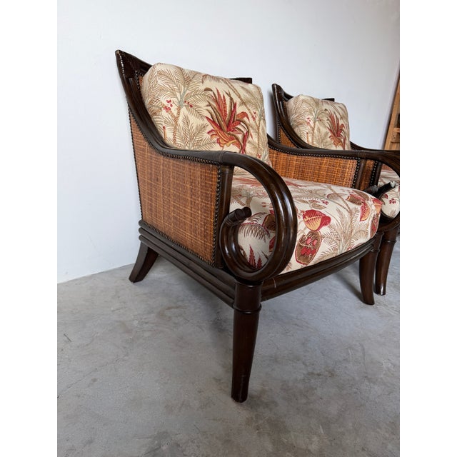Brown Palecek Coastal Organic Rattan & Cane Lounge Armchairs With Leather-Wrapped Details – Pair For Sale - Image 8 of 12