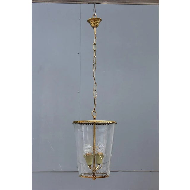 Mid-Century Italian Engraved Glass and Brass Ceiling Lamp from Crystal Art, 1950s For Sale - Image 13 of 13