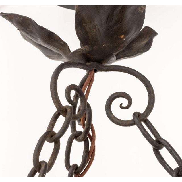 Amber Art Deco Textured Glass and Iron Pendant Light For Sale - Image 8 of 8