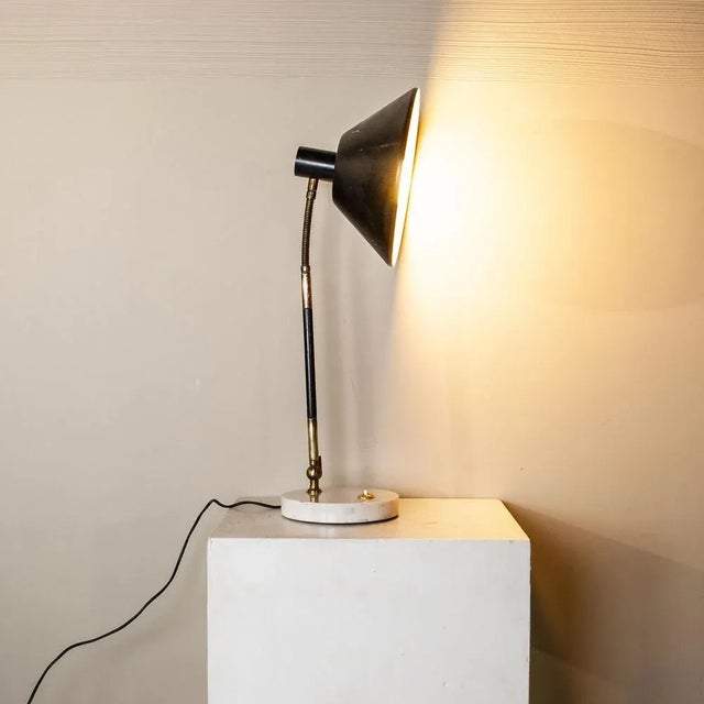 Mid-Century Modern Circular Marble Base Lamp Lighting in Metal from Stilux Milano, 1950s For Sale - Image 3 of 12