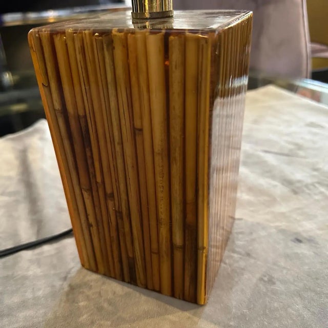Mid-Century Modern 1960s Mid-Century Modern Riccardo Marzi Bamboo Resin Italian Table Lamp For Sale - Image 3 of 11