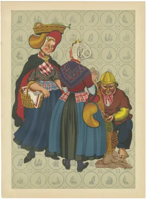 Scheveningen Fisherwomen with Shell Hat and Shawl Cape, 1932, Paper