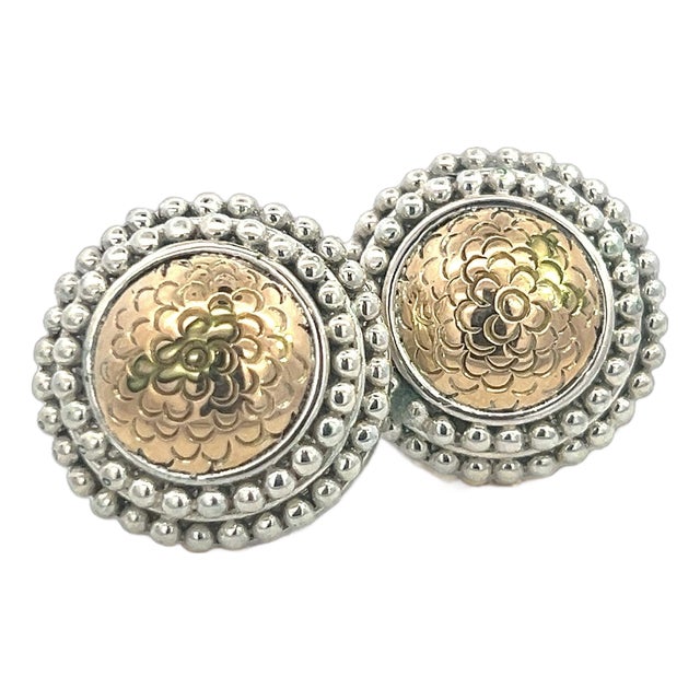 1990s John Hardy Estate Clip on Earrings Silver 18k Yellow Gold Jh97, A Pair For Sale