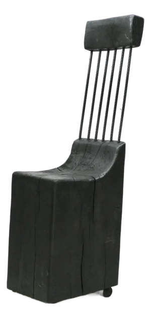 Brutalist Chair in Black-Stained Raw Wood and Steel, 1970s