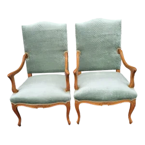 19th Century Country French Pair of Living Room Chairs Completely Refurbished