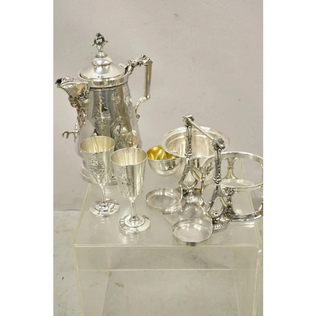 Late 19th Century Victorian Racine Silver Plated Tilting Lemonade Water Pitcher on Stand W/ 2 Goblets For Sale - Image 10 of 15