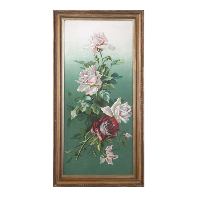 Early 20th Century English Floral Still Life -- Pink and Red Hybrid Tea Roses by L. Griffin For Sale