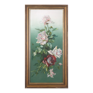 Early 20th Century English Floral Still Life -- Pink and Red Hybrid Tea Roses by L. Griffin