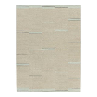 Rug & Kilim’s Contemporary Kilim With Textural Beige, Cream and Blue Stripes For Sale
