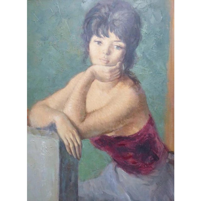 Marc Rebierre, Portrait of a French Girl, 1960s, Oil Painting on Canvas, Framed For Sale - Image 12 of 14