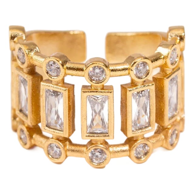 Radiant Majesty Diamond Gold Adjustable Cuff Ring, Size 8 For Sale