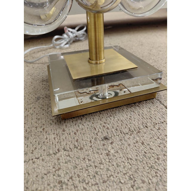 Mid-Century Modern Mid Century Modern Glass and Brass Bubble Lamps With Double Drum Shades For Sale - Image 3 of 8