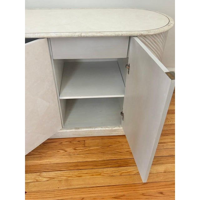 1980s Hollywood Regency Tessellated Stone and Pencil Reed Rattan Credenza For Sale - Image 10 of 14