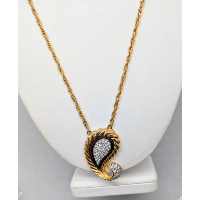 Givenchy Vintage Signed Givenchy 1978 Goldtone Paisley Pavé Rhinestone Pendant Necklace For Sale - Image 4 of 12