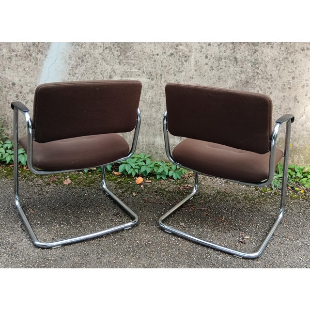 Wide fabric armchairs on cantilever base - Strafor = les FORges de STRAsbourg This piece has an attribution mark, I am...
