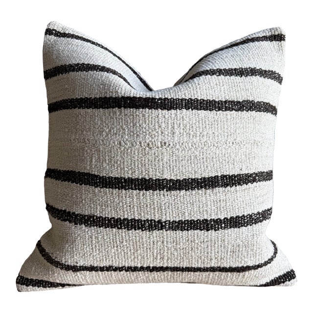 Vintage Rug Pillow Cover With Stripes For Sale