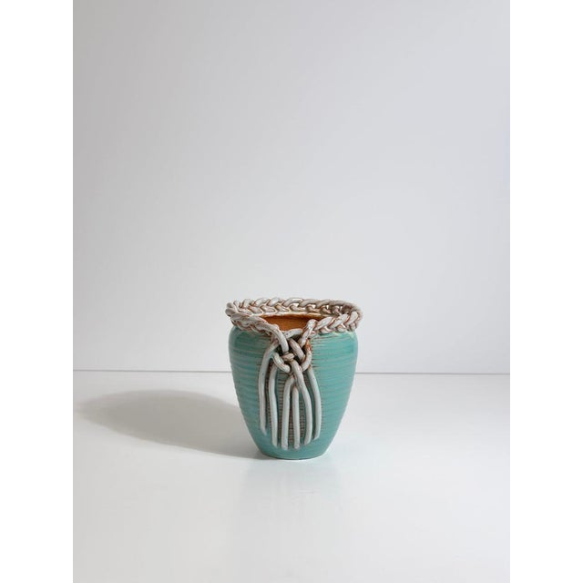 Vintage Turquoise Ceramic Vase by Alexandre De Wemmel, Belgium, 1950s For Sale - Image 4 of 11