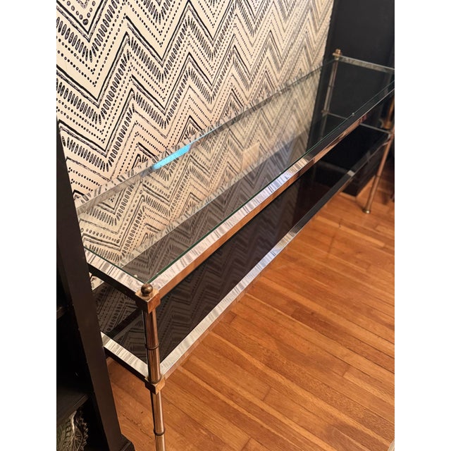 Vintage Hollywood Regency Chrome & Glass Console Table For Sale - Image 9 of 10