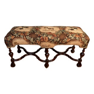 1910s Antique English Victorian Carved Walnut Window Bench / New Upholstery For Sale