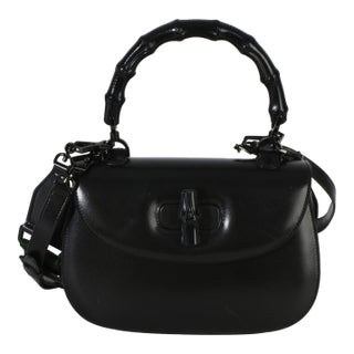Black Monochrome Boarded Dyana Lux Medium Bamboo 1947 Top Handle Bag For Sale