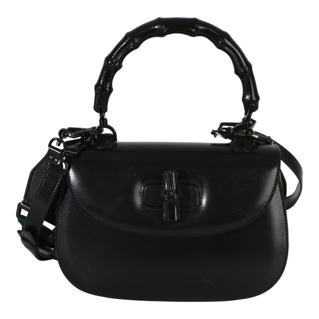 Black Monochrome Boarded Dyana Lux Medium Bamboo 1947 Top Handle Bag For Sale