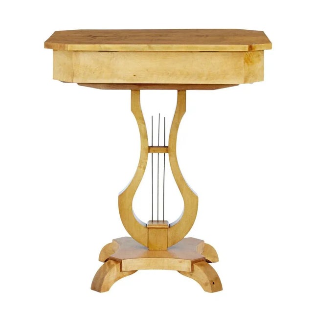 Antique Swedish Lyre Shaped Occasional Table in Birch For Sale - Image 5 of 10