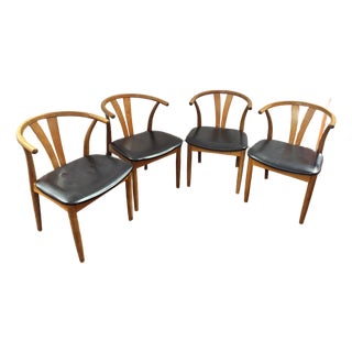 Set of 4 Vintage Danish Modern Teak Dining Chairs With Black Leather Seats, 1960s–70s For Sale