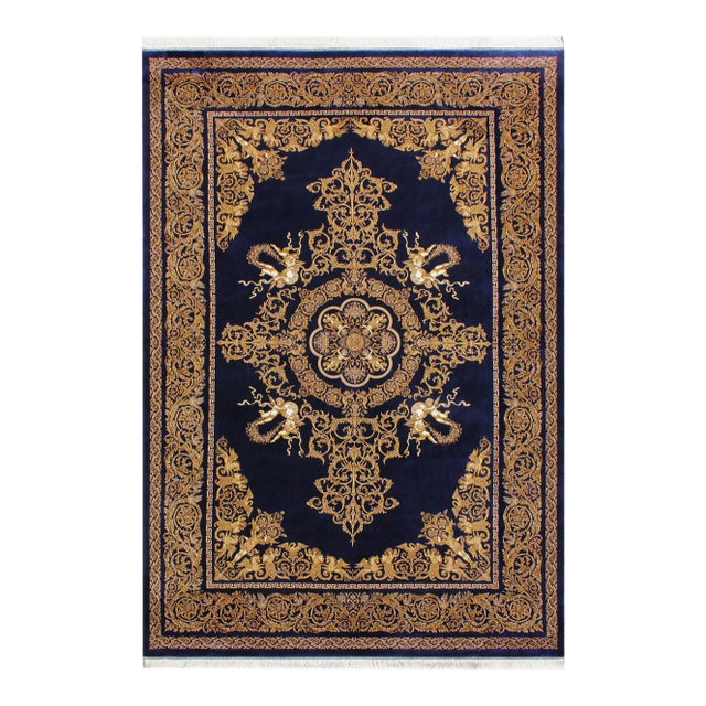 Late 20th Century Early 20th Century Renaissance Art Angels Inspired Silk on Silk Rug 5'1 X 6'5 For Sale