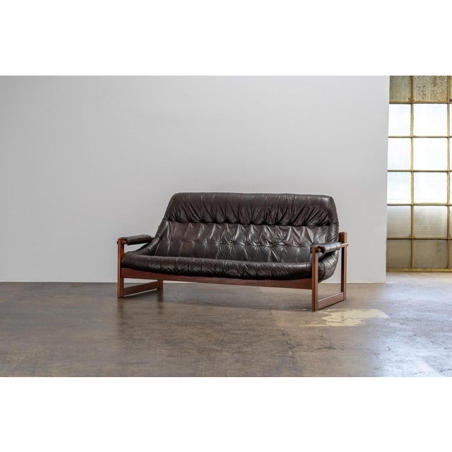 Black Brazilian Modern Leather Sofas and Lounge Chair by Percival Lafer, 1970s, Set of 3 For Sale - Image 8 of 18
