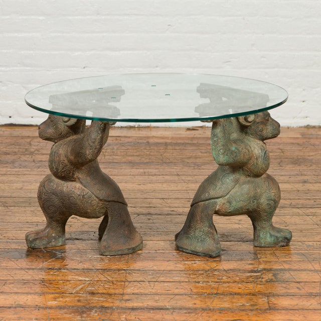 Mid-Century Modern Midcentury Bronze Double Monkey Coffee Table Base with Verde Patina For Sale - Image 3 of 11