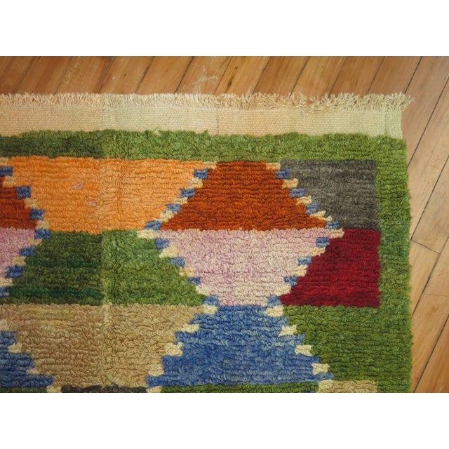 Mid-Century Modern Vintage Zabihi Collection Green Turkish Scandinavian Inspired Tulu Rug - 3'3" x 4'5" For Sale - Image 3 of 5