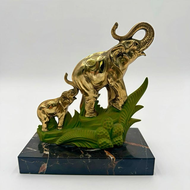 Art Deco Bookends with Brass and Marble Elephants, 1930s, Set of 2 For Sale - Image 3 of 10