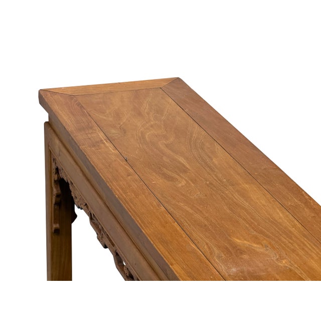 Auburn Vintage Oriental Light Brown Dragon Motif Apron Wood Bench Table For Sale - Image 8 of 13