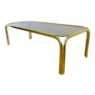 1970s Plated Brass & Smoked Glass Rectangular Coffee Table --- For Sale
