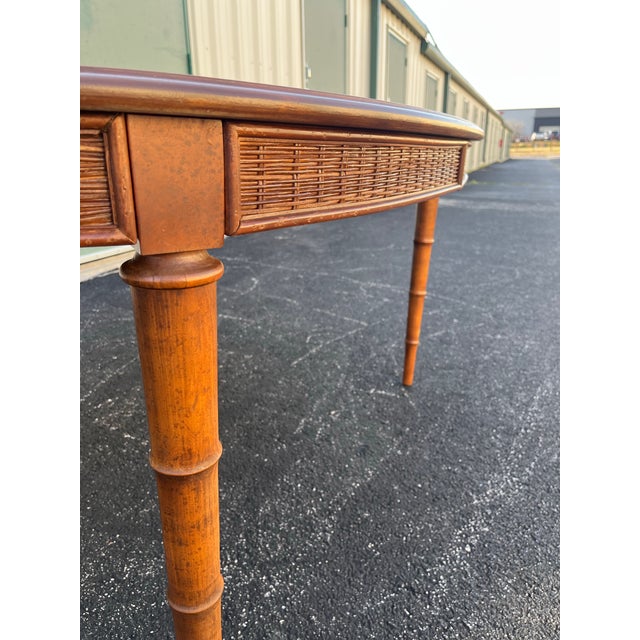 1970s American of Martinsville Faux Bamboo and Rattan Walnut Dining Table For Sale - Image 6 of 12