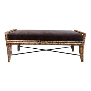 Vintage Faux Tortoiseshell Bench With Brown Mohair For Sale