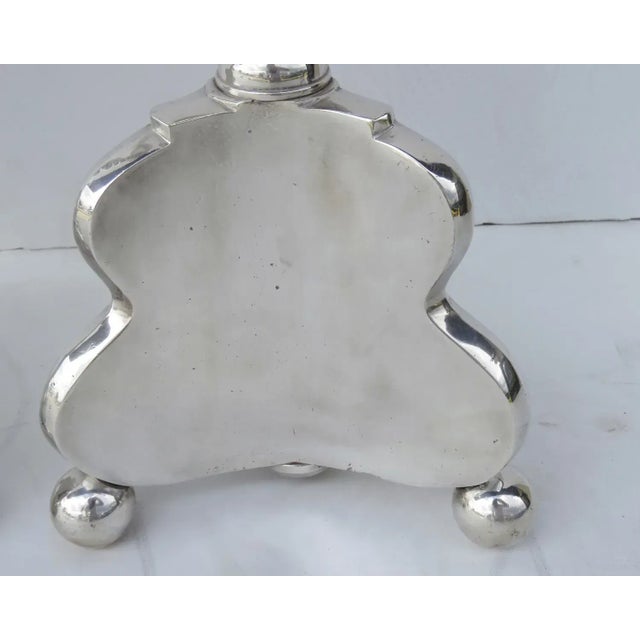 Silver 19th Century European Bronze Silver Plated Pricket Sticks Ball feet - A Pair For Sale - Image 8 of 13