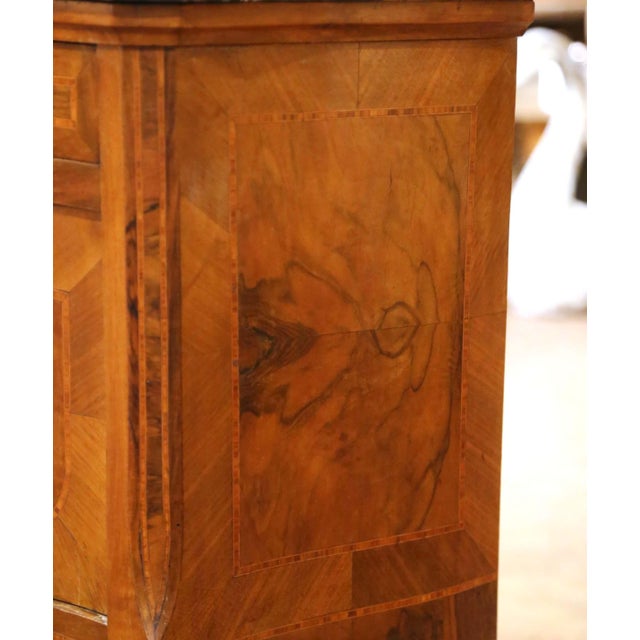 Pair of 19th Century French Louis XV Inlaid Walnut Marble-Top Bedside Tables For Sale - Image 9 of 10