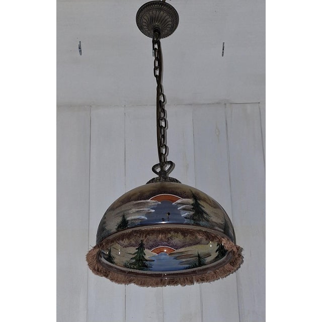 Antique Ceiling Lamp with Glass Shade and Brass Mounting, 1900s For Sale - Image 6 of 9