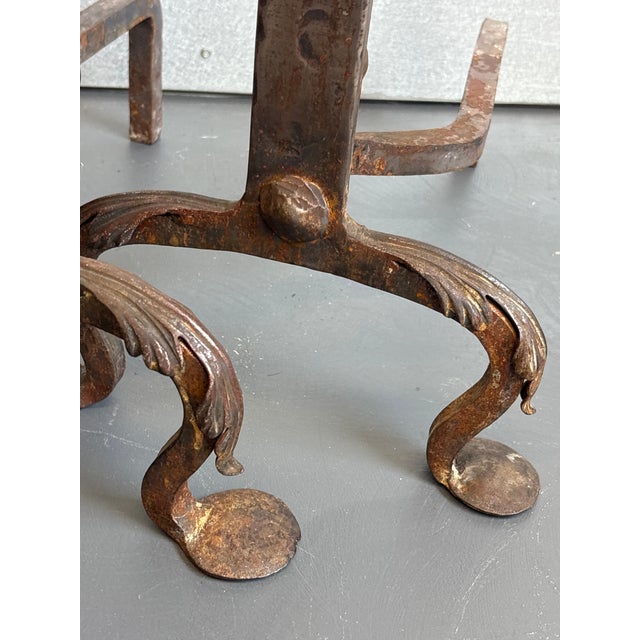 Metal Vintage Brass Hammered Flower Fireplace Andirons For Sale - Image 7 of 10