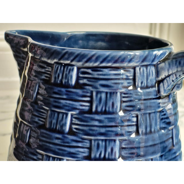 Blue Glazed Ceramic Pitcher from Sarreguemines, 1960s For Sale - Image 8 of 10