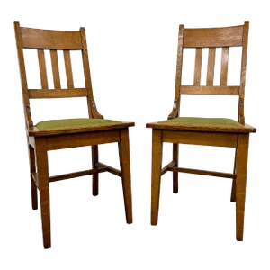 Antique Mission Arts and Crafts Stickley Style Tiger Oak Dining Chairs - Pair