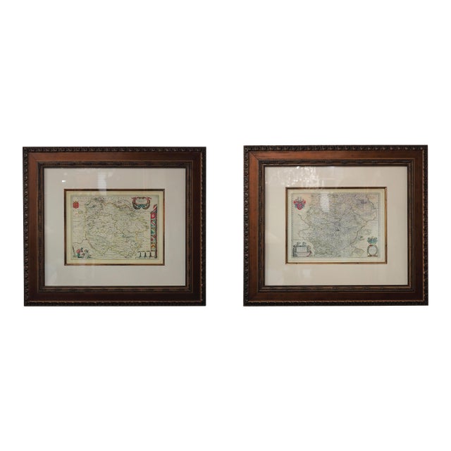 Pair of English Framed & Matted Map Prints For Sale