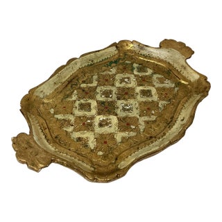 1950s Italian Florentine Gilded Wood Tray For Sale