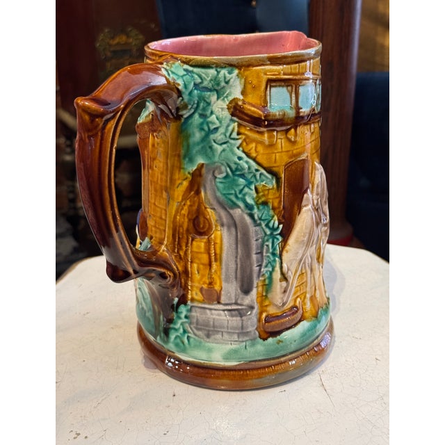 Antique French Majolica Pottery Pitcher For Sale - Image 4 of 10