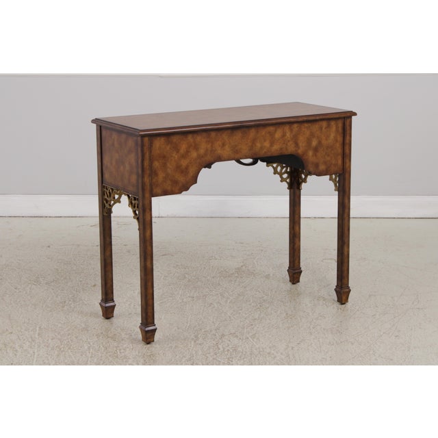 Maitland Smith Burl Wood 3 Drawer Writing Desk Console For Sale - Image 16 of 18
